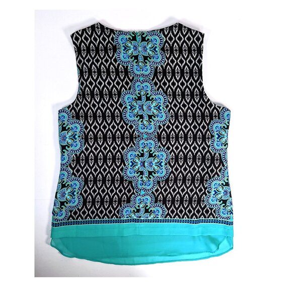 Rose & Olive Top Turquoise Print Layered Sleeveless Scoop Neck Sz Small NWT - Picture 6 of 7